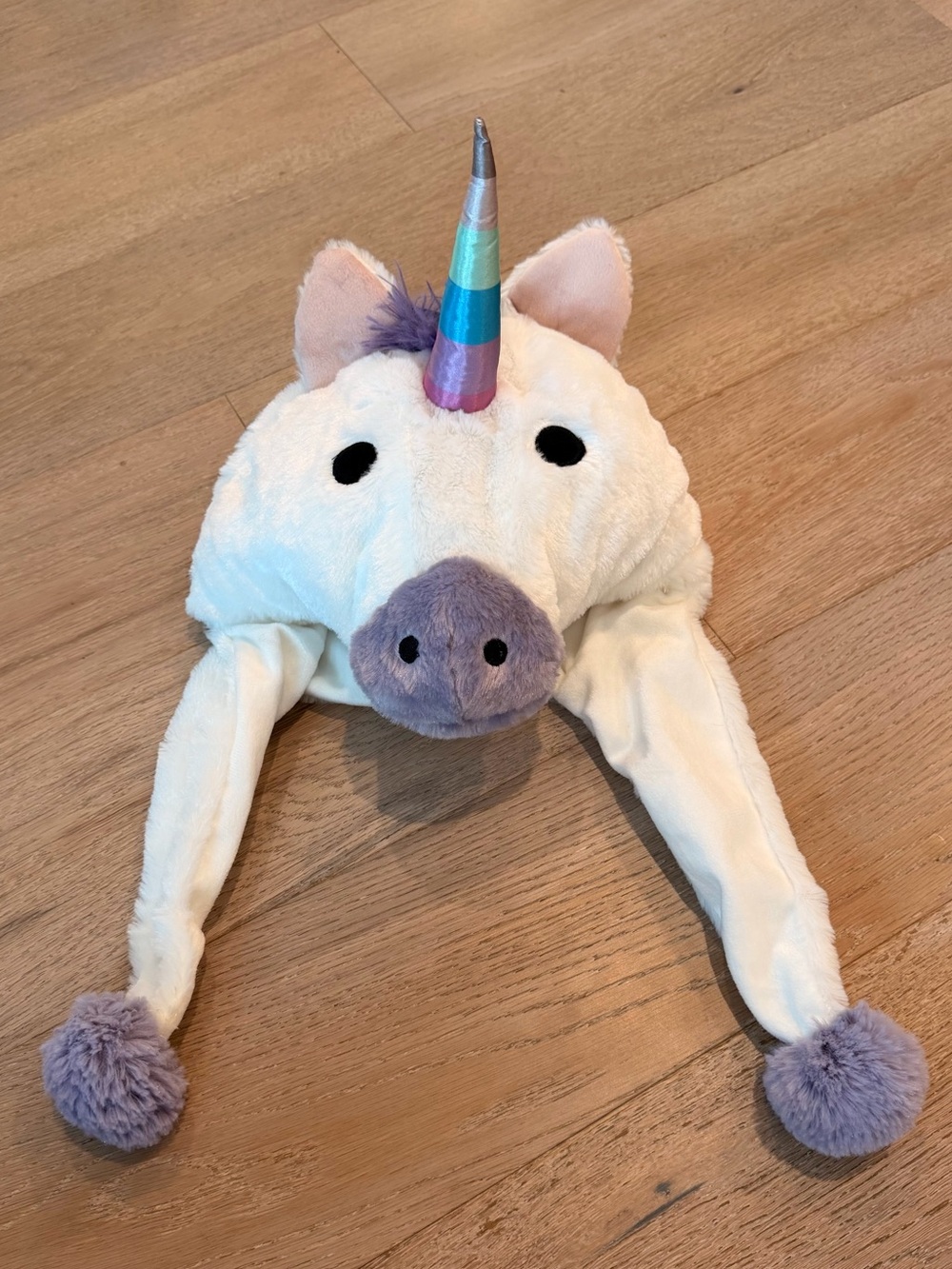 NWT Kids Unicorn Hat with Rainbow Horn and Pom Poms